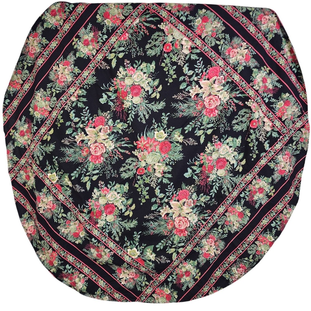 April Cornell Rounded Square Tablecloth Merry Black Print Cotton 62"‎ Floral